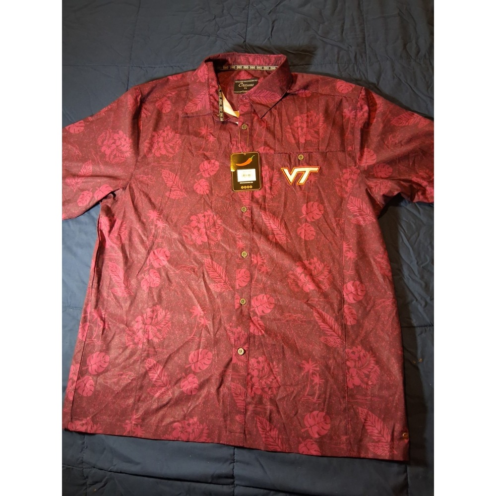 Virginia Tech‎ Button Up Shirt MensXL Marron Chiliwear NCAA Football Floral